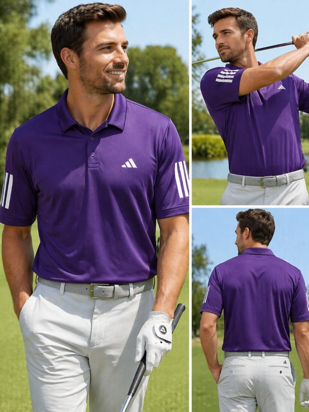 Adidas Club Polo Mens Golf Tennis Aurora Plum 3-Stripe Athletic NWT